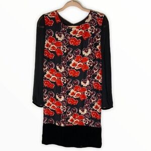 Ammara Velvet Silk Floral Sheath Long Sleeve Dress